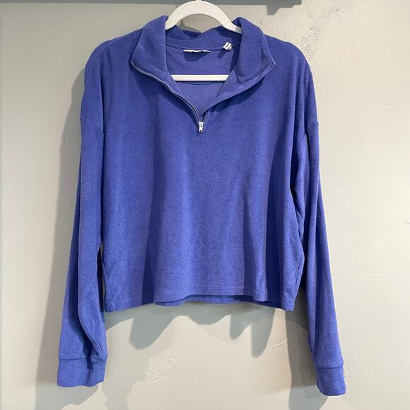 Peloton Terrycloth 1/4 Zip Pullover Sweatshirt in Purple - Size: Large - Picture 2 of 7